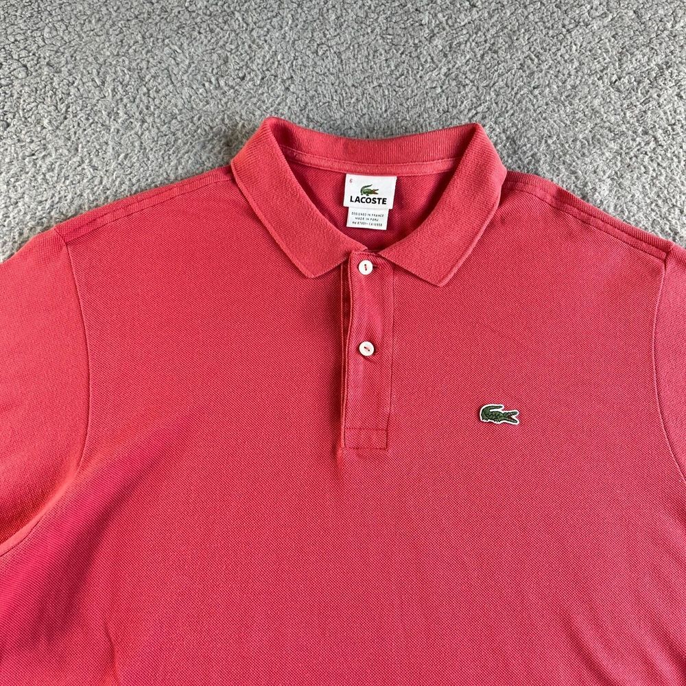 Lacoste Polo Shirt Mens Extra Large 6 Pink Pique Peruvian Cotton Golf Devanlay
